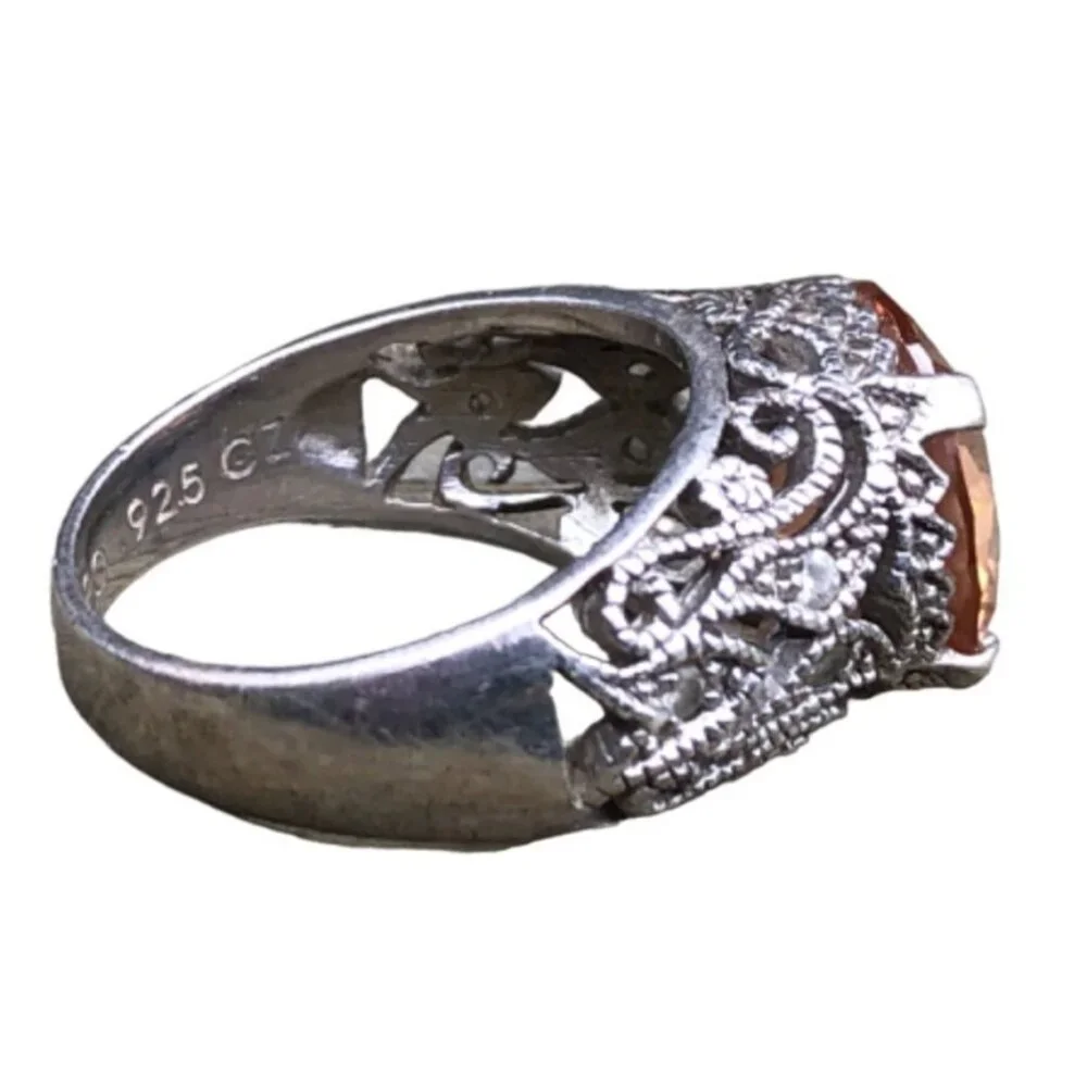 Joseph Esposito ESPO Jubilee 925 Filigree Ring w Large Round Peach CZ Sz 8.25 - Picture 5 of 9
